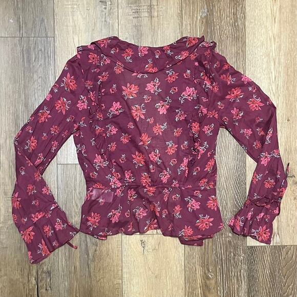 Free People Amanda Ruffle Wrap Top Sultry Combo Size Medium 100% Cotton Girly - Picture 6 of 7